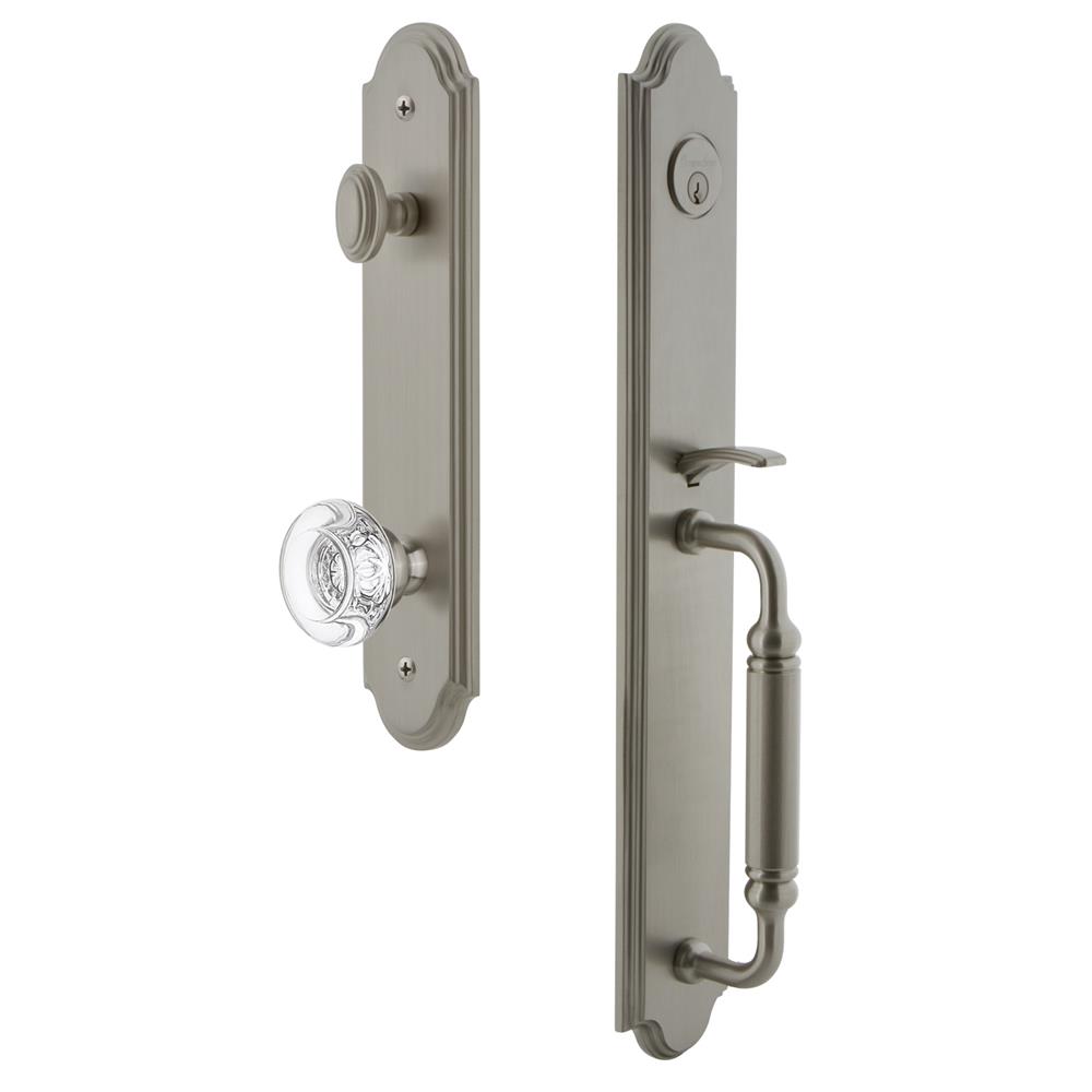 Grandeur by Nostalgic Warehouse ARCCGRBOR Arc One-Piece Handleset with C Grip and Bordeaux Knob in Satin Nickel